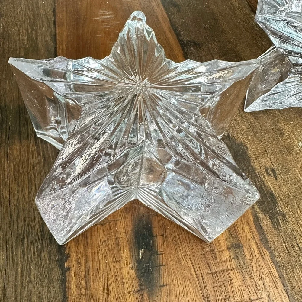 Vintage Pressed Light pink glass Star Shaped votive Candle holders Set of 2